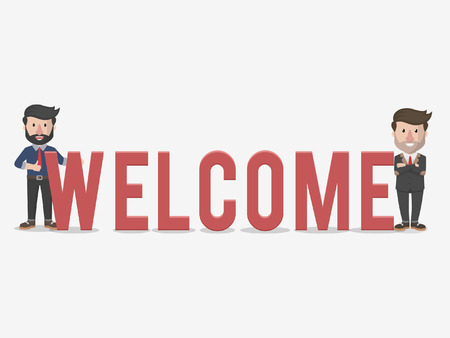 a businessman holding a welcome banner business illustration conceptのイラスト素材
