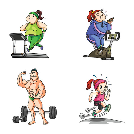 fat woman sport illustration design collectionのイラスト素材