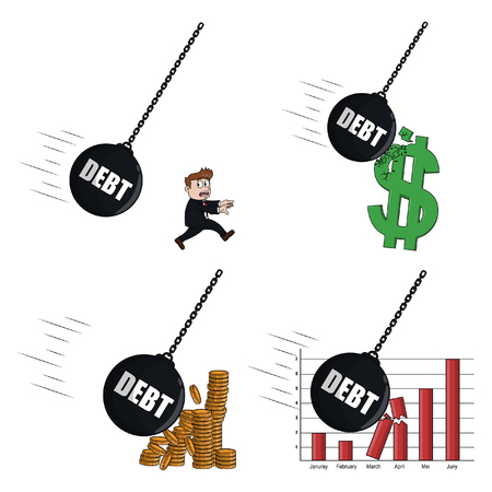 businessman  be pursued debt wrecking ball illudtration design collectionのイラスト素材