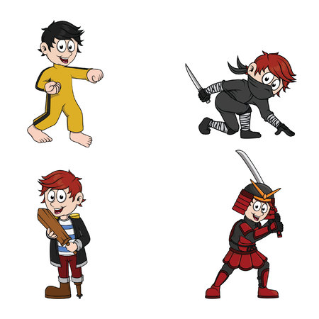 a child fighter illustration design collectionのイラスト素材