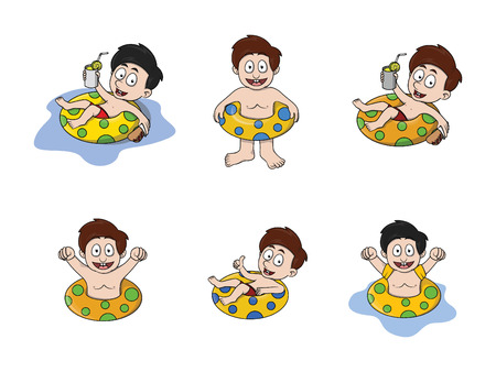 kid in pool illustration design collectionのイラスト素材