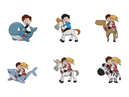 kid riding animal illustration design collectionのイラスト素材
