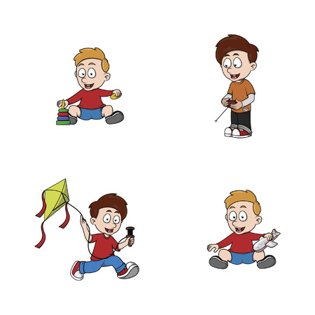 kid playing illustration design collectionのイラスト素材