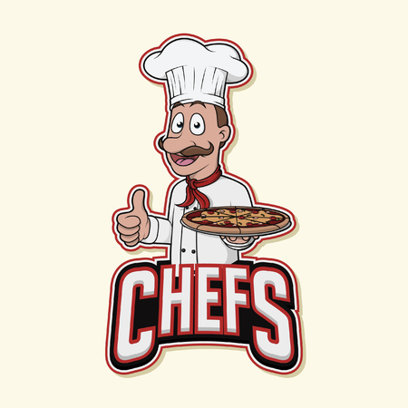 chef holding pizza logo illustration designのイラスト素材