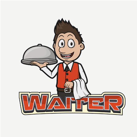 waiter banner illustration design colorfulのイラスト素材