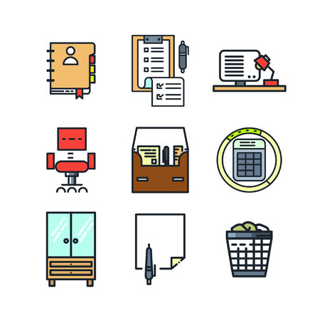 office stuff icon set color 2のイラスト素材