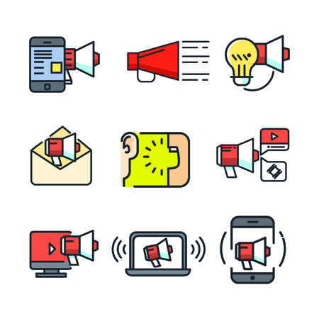 megaphone and stuff icon set colorのイラスト素材