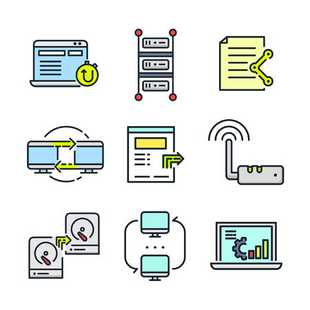 network technology icon set colorのイラスト素材