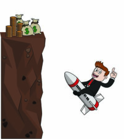 bussinessman climbing for money with rocketのイラスト素材