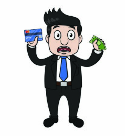 businessman panic holding money business cardのイラスト素材