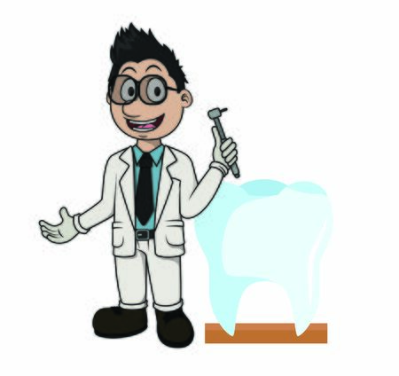 dentist standing beside big toothのイラスト素材