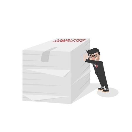 businessman push stack of paperのイラスト素材