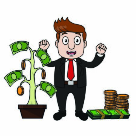 successful bussinessman and his money treeのイラスト素材