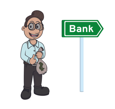 man going to bank holding money bagsのイラスト素材