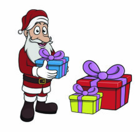 santaclause holding gift and big giftのイラスト素材