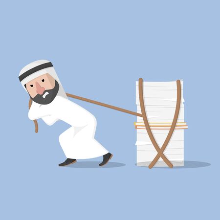 arabian bussinessman pulling a bunch of paperのイラスト素材
