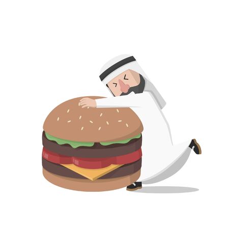 arabian hugging a giant burgerのイラスト素材