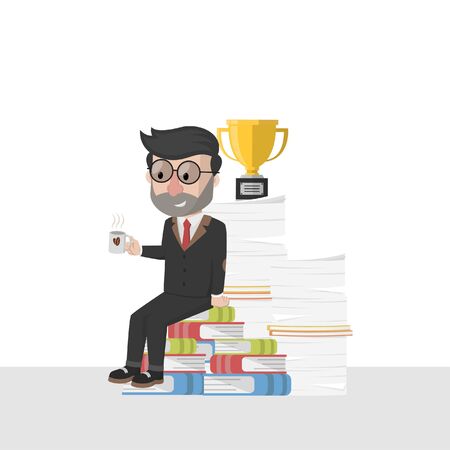 hardworker bussinessman get a trophyのイラスト素材