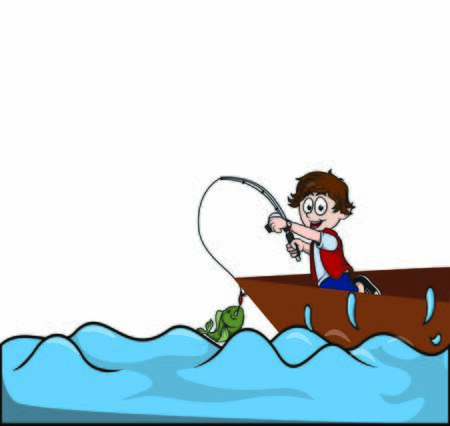 boy get fish in the sea design illustrationのイラスト素材
