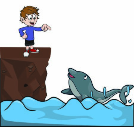 boy see  dolpin in seaのイラスト素材