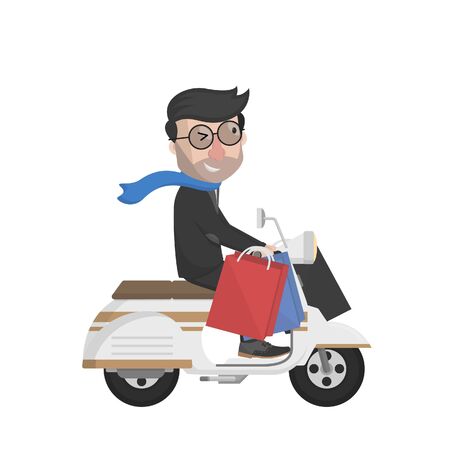 man with shopping with scooterのイラスト素材