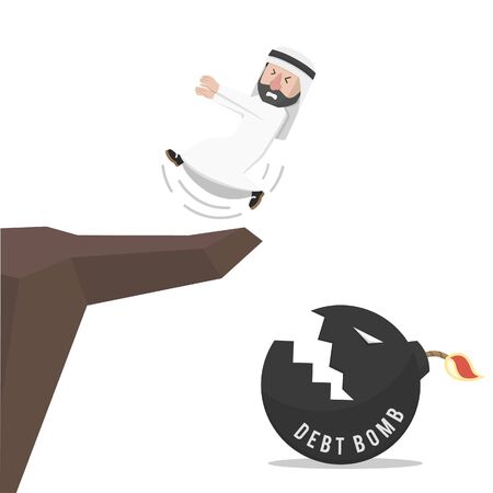 arabian worker got slipped into debt cliffのイラスト素材