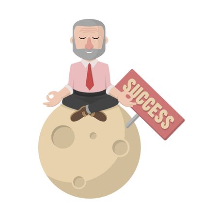 bussinessman meditating above the moonのイラスト素材