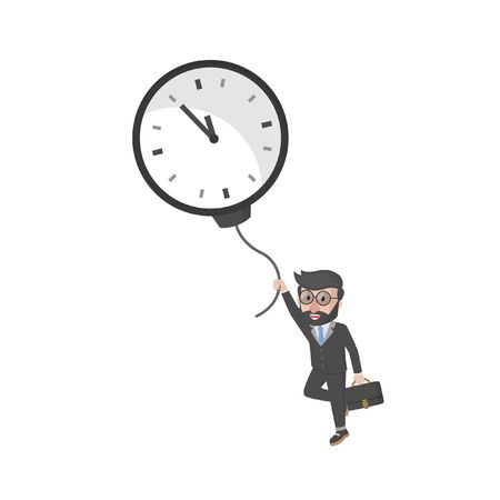 bussinessman flying with clock balloonのイラスト素材