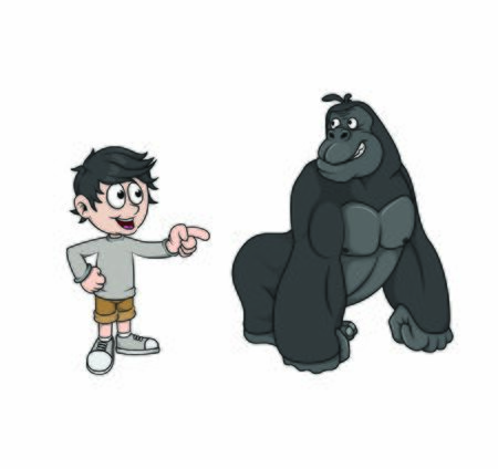 children pointed at gorilaのイラスト素材