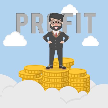 bussinessman stand on coins profitのイラスト素材