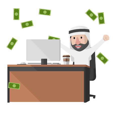 happy arabian bussinessman got a big profitのイラスト素材