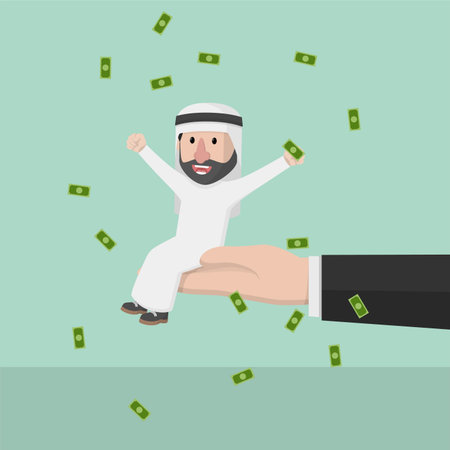 arabian bussinessman money rainのイラスト素材