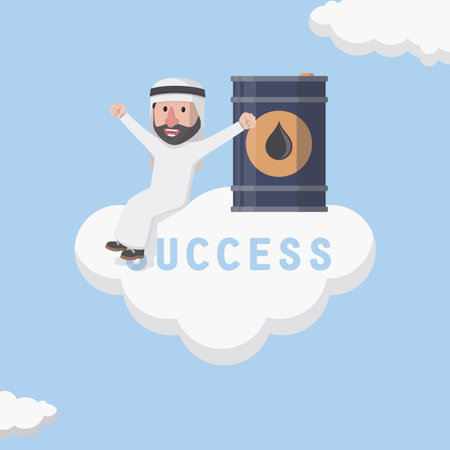 businessman arabian with oil in success cloudのイラスト素材