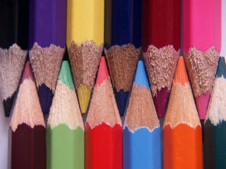 A colorful collage of colored pencil points.の写真素材