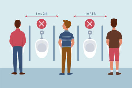 Social distance at washroom. Washroom signage for covid 19. Maintain social distancing.のイラスト素材