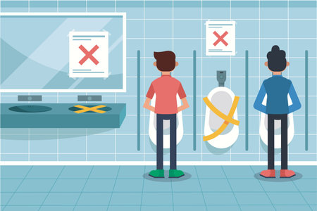 New normal or new norm Social distancing in Public toilet Men For living Life After COVID-19...