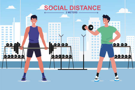 New normal social distancing Fitness center lifestyle after pandemic COVID-19 coronavirus. Social distancing.のイラスト素材