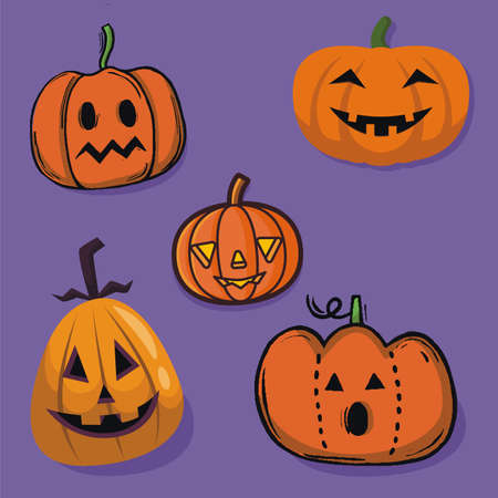 Halloween party colorful icons set illustration.のイラスト素材