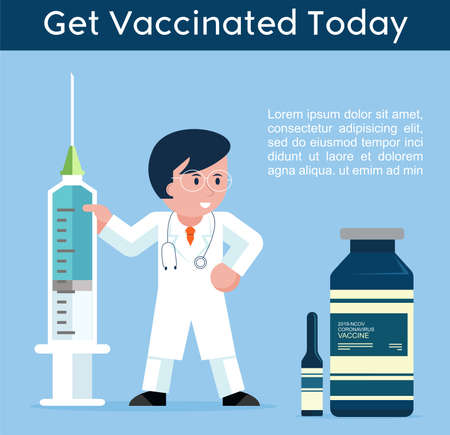 Get Vaccinated Today. Corona Virus, Covid-19 vaccination awareness concept. Flat style illustration.のイラスト素材
