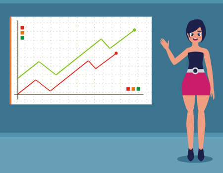 Modern business woman with a beard is the presentation through info graphics. Presentation of a growing business.のイラスト素材