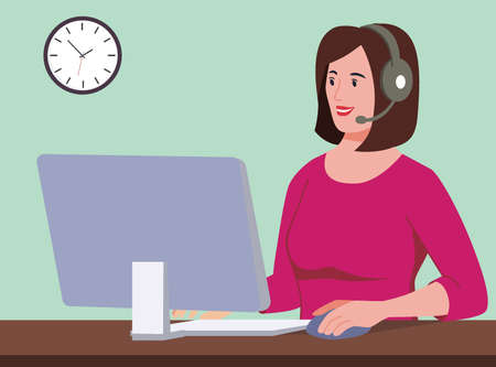 front view of female employee speak on video call with diverse multiracial colleagues on online briefing, woman worker have Webcam group conference with coworkers at homeのイラスト素材