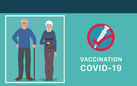 Time to Vaccinate. Corona Virus, Covid-19 vaccination awareness concept. Old age vaccinationのイラスト素材