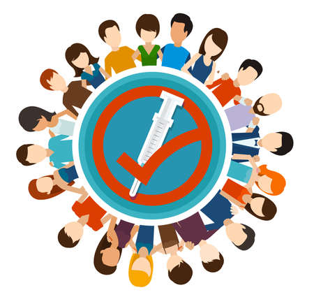 Group of people get covid-19 vaccine at hospital to protected from virus.のイラスト素材