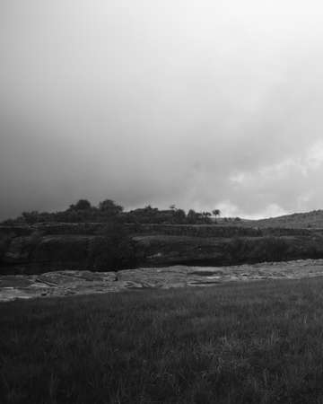 Beautiful green valley near Dainthlen Falls in the mountain of Meghalaya, India. It is a crowd puller, soft waterfall produces no roaring sound when falls from height that is not too steep either.の写真素材
