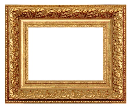 Golden frame for painting and photography. Isolated on a white background.の写真素材