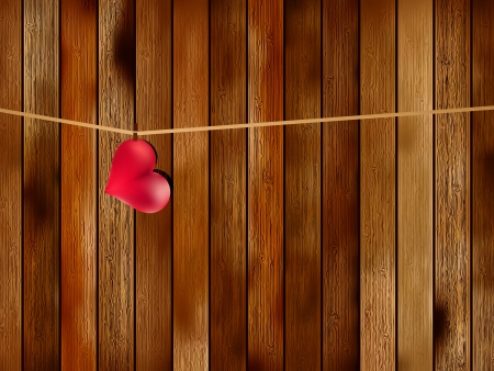 Red heart hanging on old wood     EPS8のイラスト素材