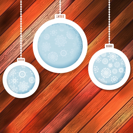 Blue paper christmas balls on a wood  EPS 10のイラスト素材