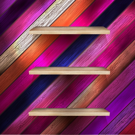 Empty shelf for exhibit on wood backgroundのイラスト素材