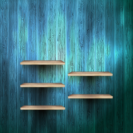 Empty shelf for exhibit on wood backgroundのイラスト素材