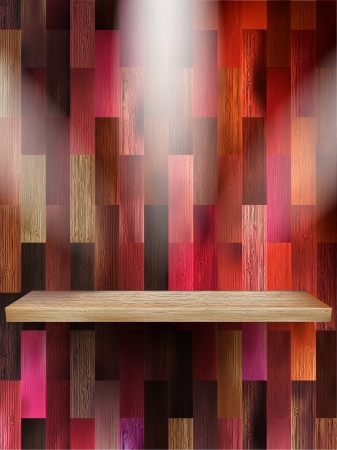 Empty shelf for exhibit on color woodのイラスト素材